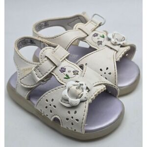 Y2K Smartfit Floral Sandals Baby Girl Size 3 White Purple Embroidered Flowers